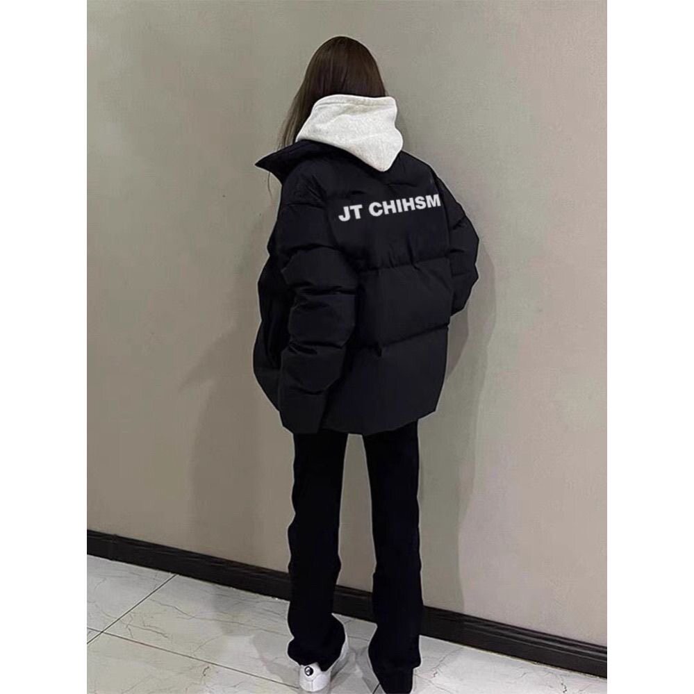 美式复古黑色羽绒棉服女秋冬季新款学生情侣百搭高级感宽松外套潮