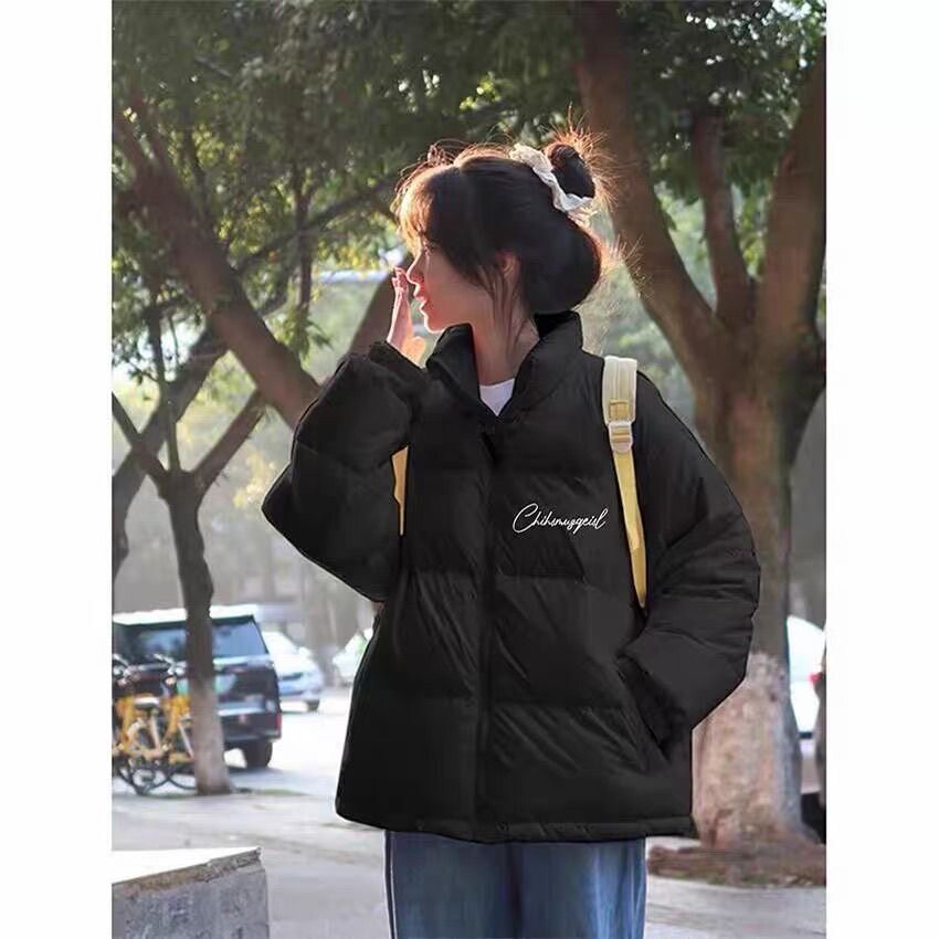 小个子黑色轻薄羽绒棉服女大童初中高中学生宽松保暖立领外套女冬