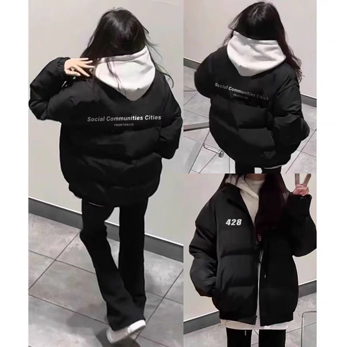 秋冬季2026新款黑色羽绒棉服女美式黑色oversize立领加厚保暖外套