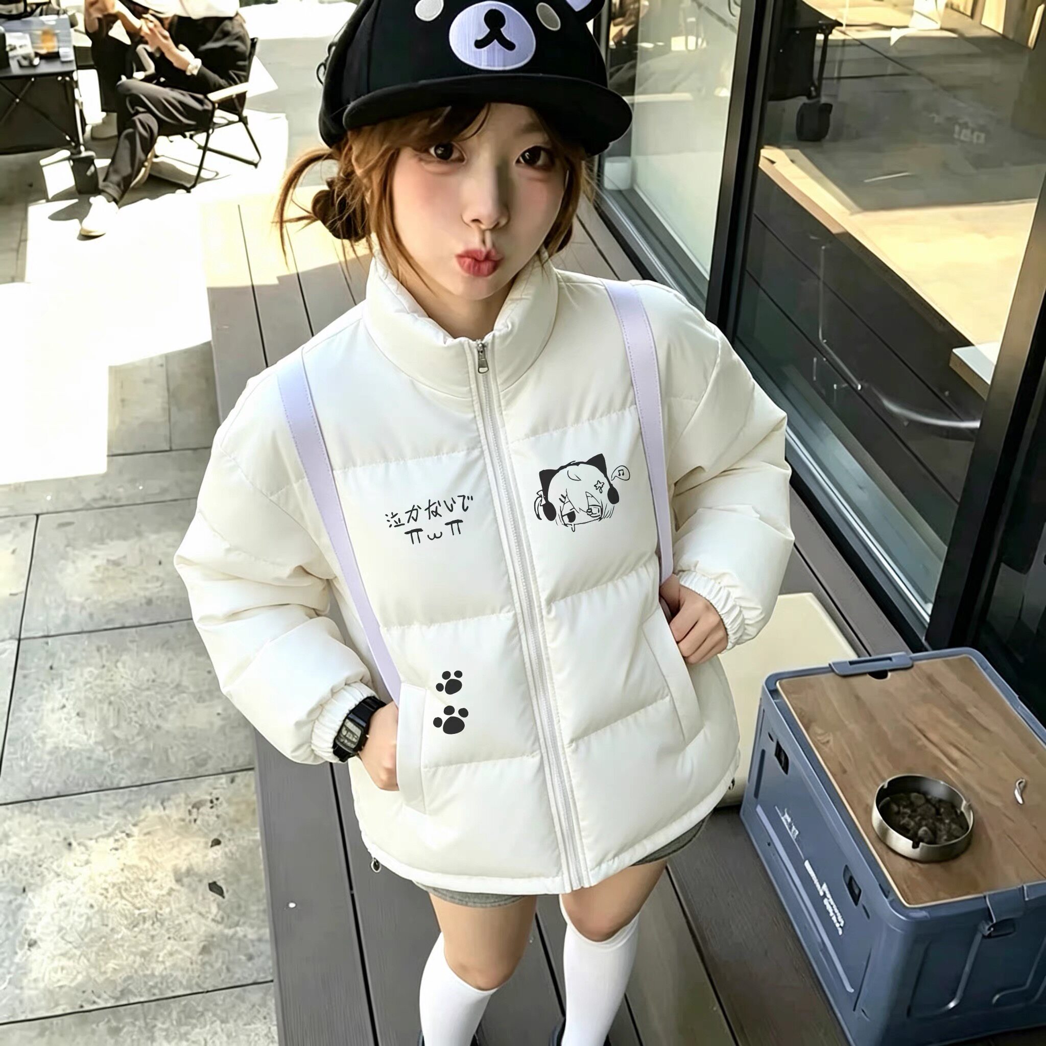 美式高街羽绒棉服女秋冬季小个子防寒加厚保暖立领初中生棉袄外套