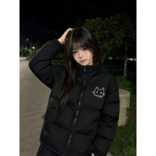 冬季立领无帽羽绒棉服女大童初中高中学生加厚宽松面包服面包外套
