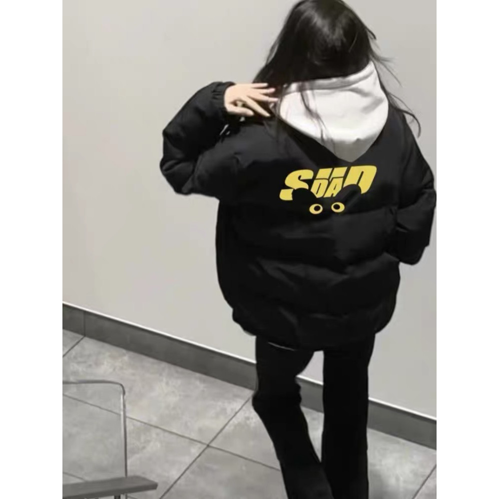 学院风黑色立领羽绒棉服外套女冬季新款初高中学生加厚保暖面包服