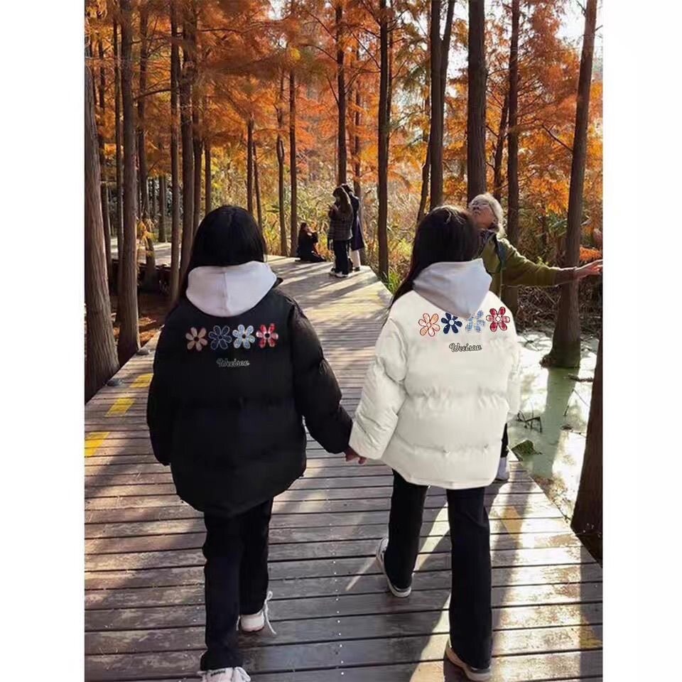 美式街头印花羽绒棉服女冬季新款小个子闺蜜装加厚保暖学生外套潮