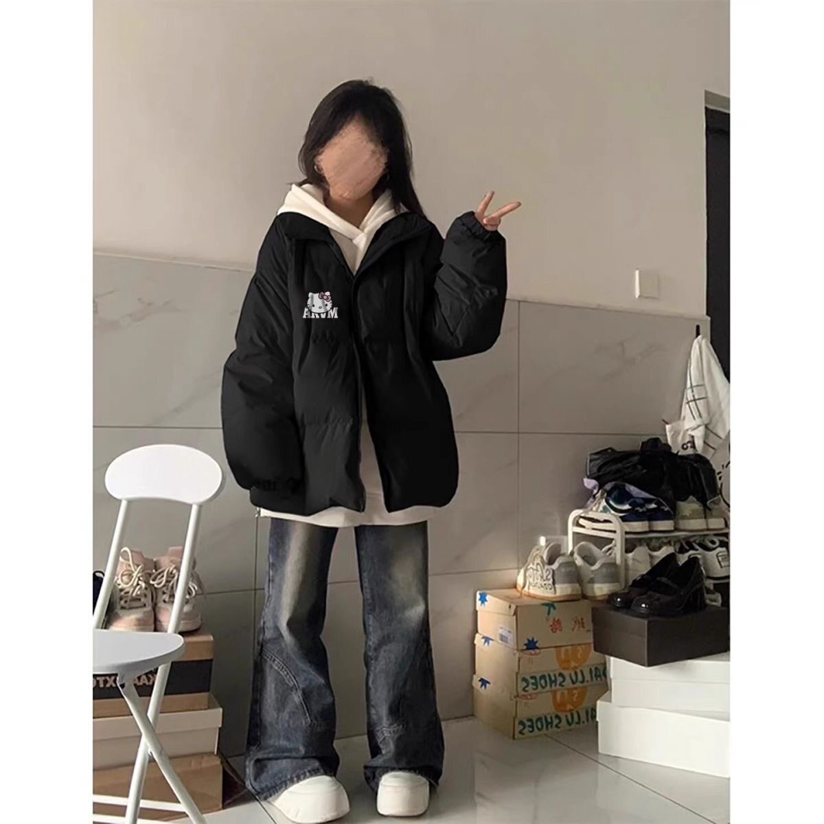 黑色高街羽绒棉服女秋冬2026青少年立领夹棉保暖宽松休闲百搭外套