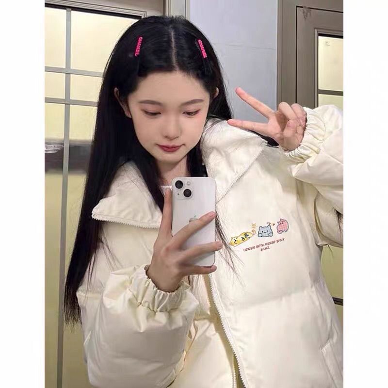 米白色小个子羽绒棉服女冬季新款oversize宽松百搭加厚高中生外套