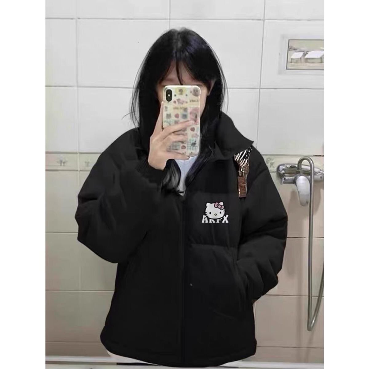 黑色百搭羽绒棉服女大童冬季初中高中学生面包服外套加厚棉衣棉袄