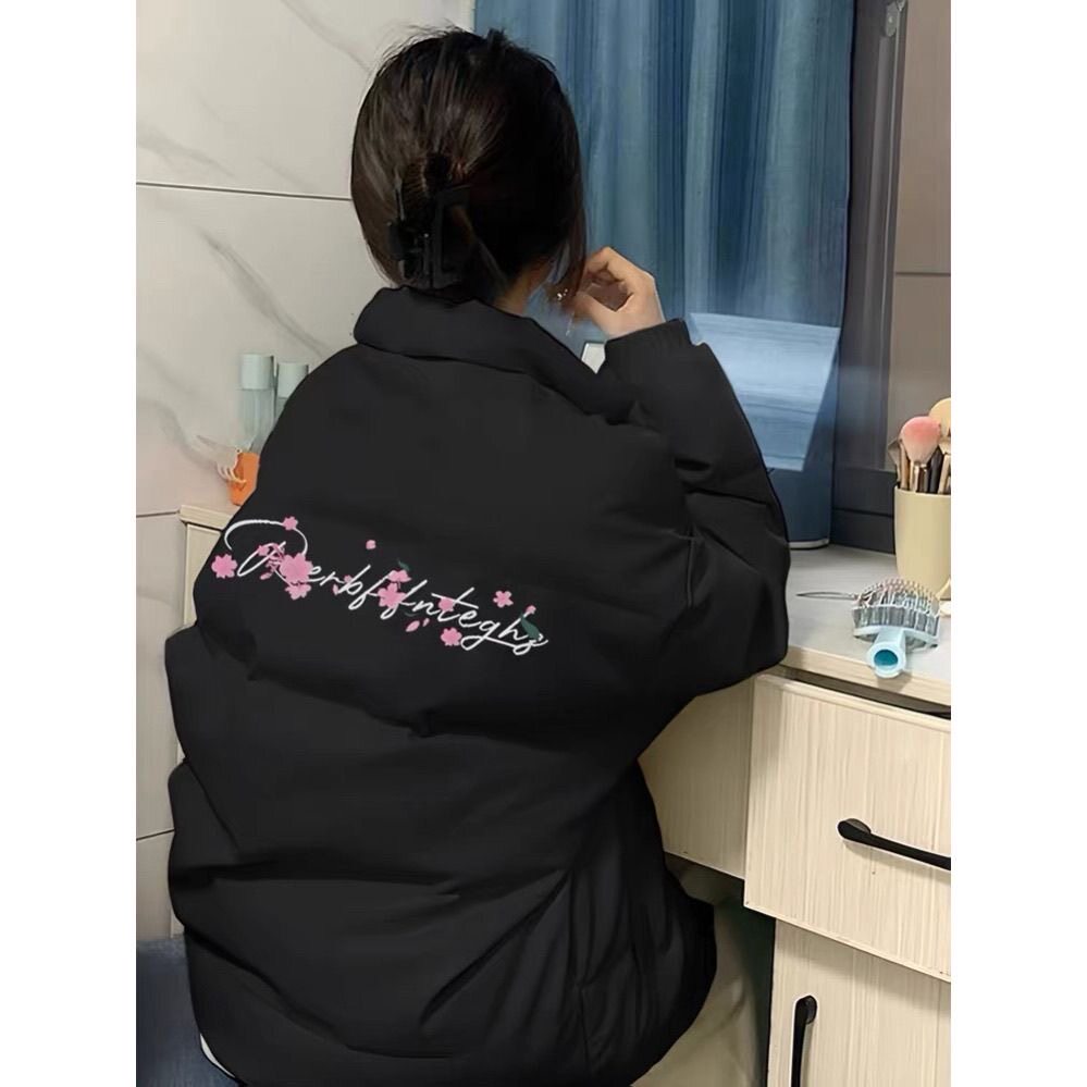 黑色立领面包棉服女大童冬2026新款初中高中学生宽松加厚外套棉袄
