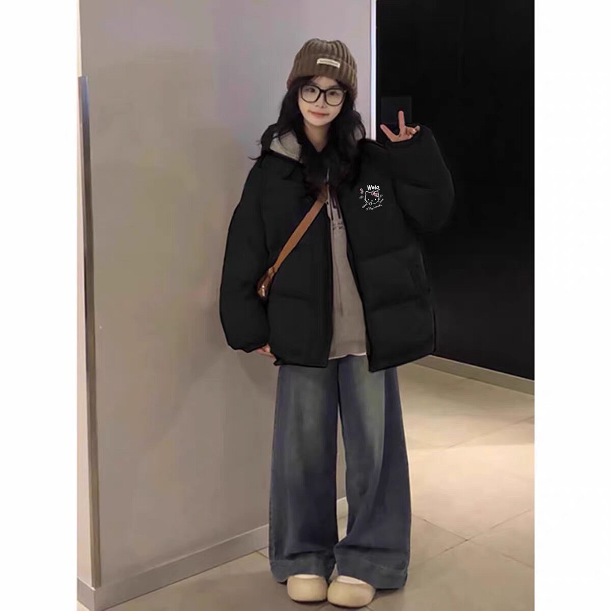 黑色流行羽绒棉服女冬季2026新款加厚保暖不臃肿立领小个子面包服