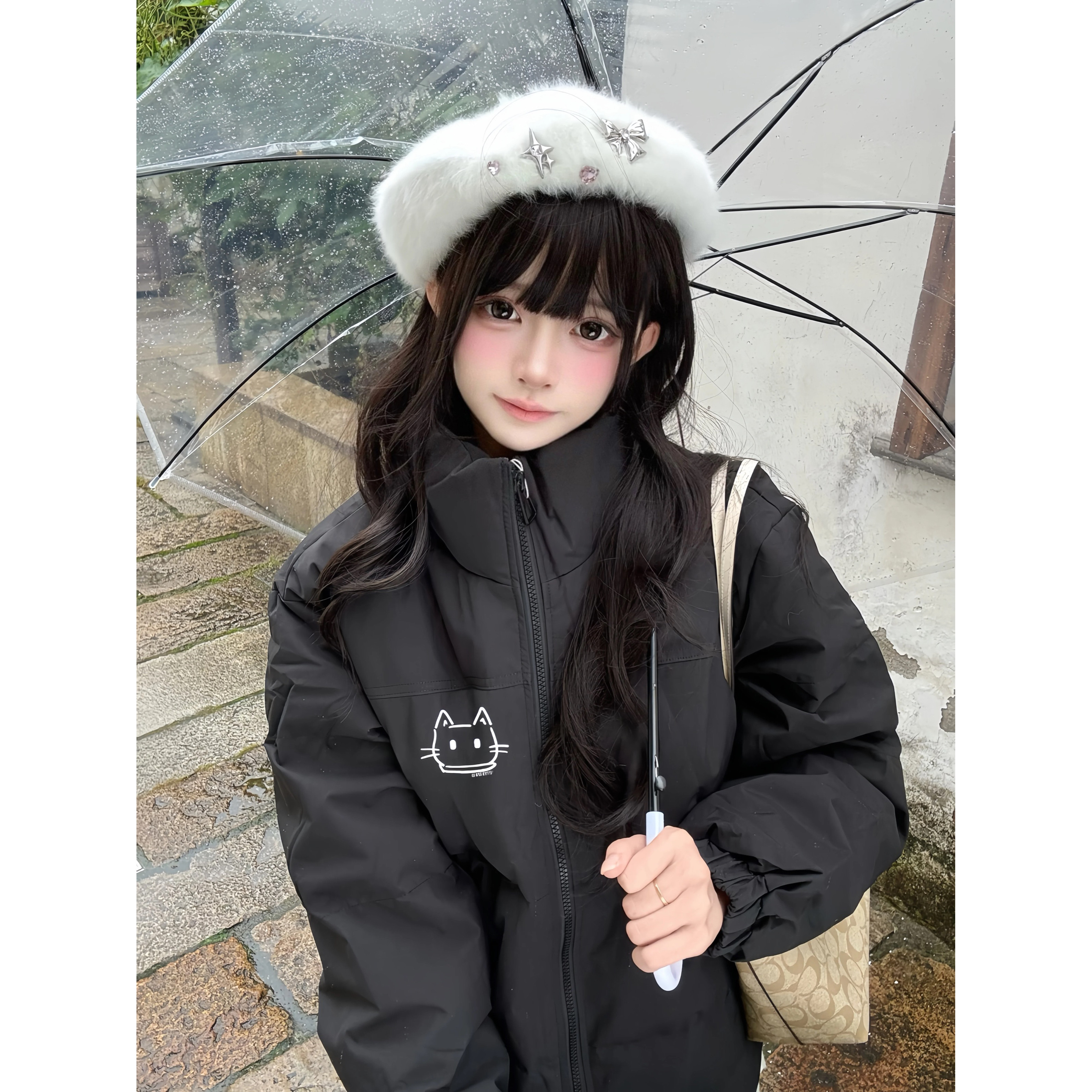 美式复古冬季立领羽绒棉服少女大童初中高中生小个子宽松保暖外套