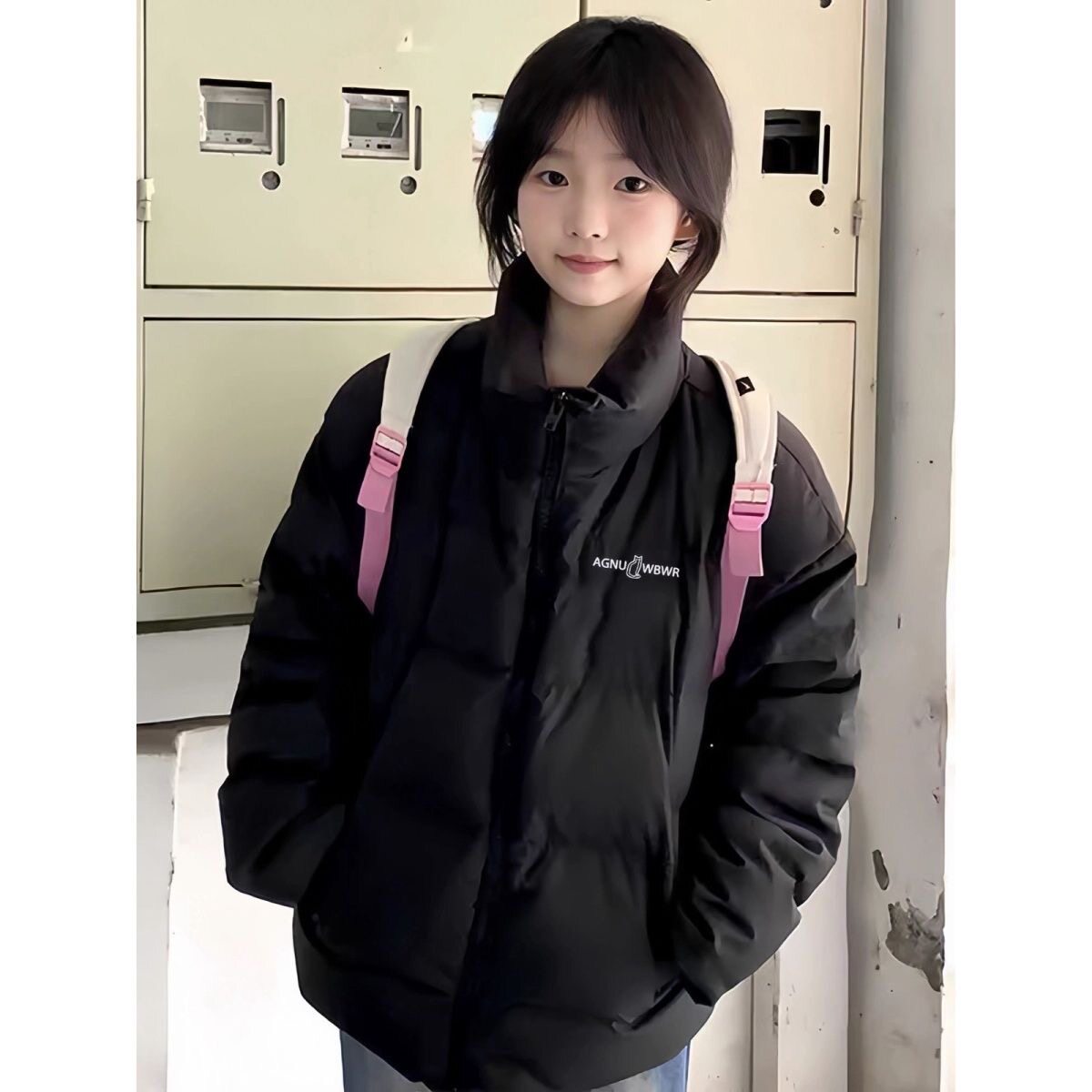 女大童黑色百搭羽绒棉服冬季爆款初中高中学生宽松面包服外套棉袄