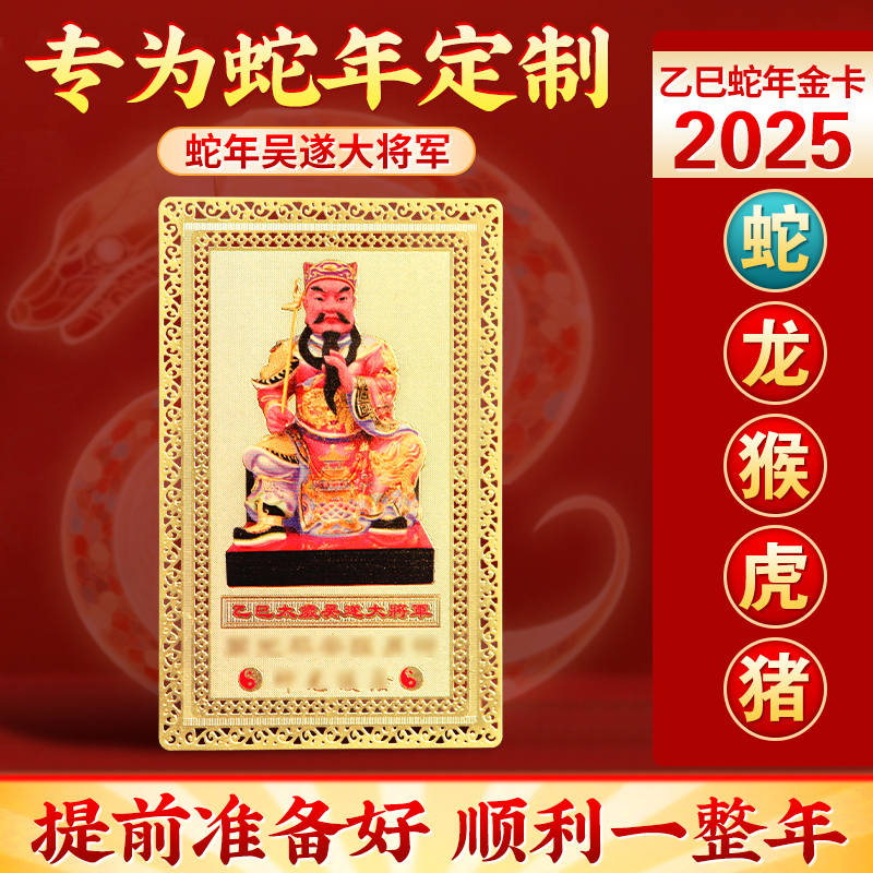 2025乙巳蛇年吴遂大将军泰岁金卡蛇年定制蛇龙猴虎猪必备泰山生肖