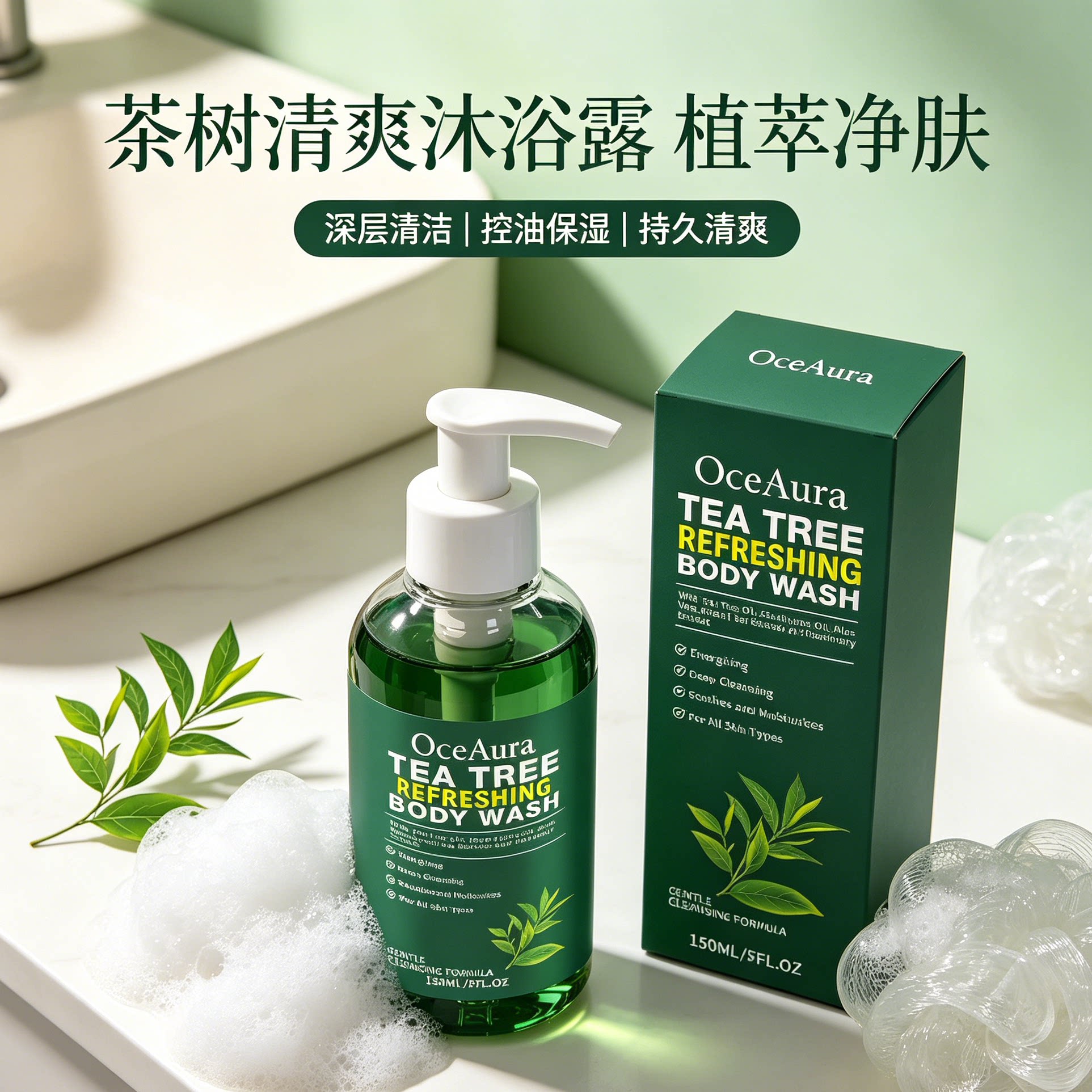 OCEAURA天然茶树沐浴露 控油舒缓焕亮肌肤清爽不紧绷多肤质适用