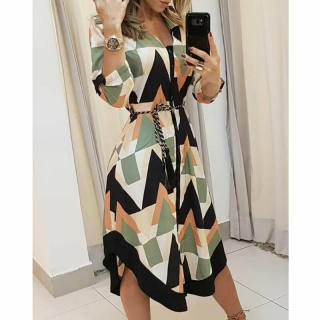 2020 Brand Women's Autumn Shirt Dress Lady Wave Print Long