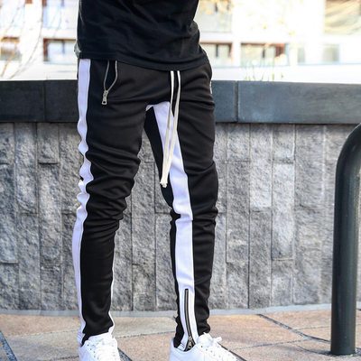 Mens Joggers zipper Casual Pants Fitness Sportswear Tracksu