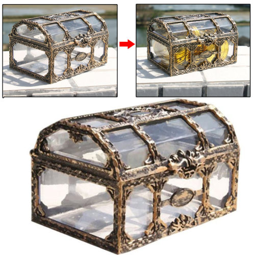Pirate Design Coin Storage Box Treasure Chest Metal Lock Je