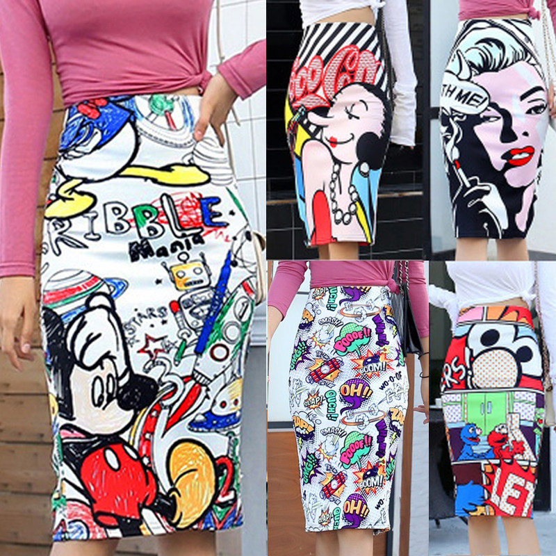Bonjean Women's Pencil Skirt New Cartoon Mouse Print High W|msdalam kategori Butik wanita / wanita, skirt - dari Buy2taobao.com untuk memberikan perkhidmatan ejen Taobao profesional membeli