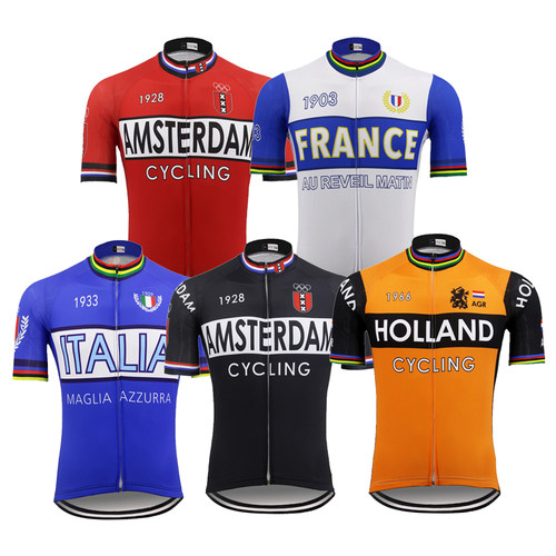 Retro Cycling jersey Men Short sleeve pro team Bike jersey