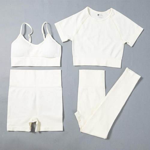 4PCS Seamless Leggings+Short Sleeve Crop Top+Sports Bra+Spo
