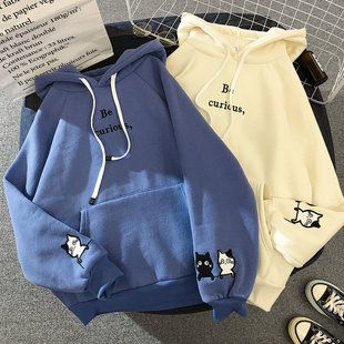 Harajuku Cat Printed Long Sleeve Hoodies Women Winter Autum