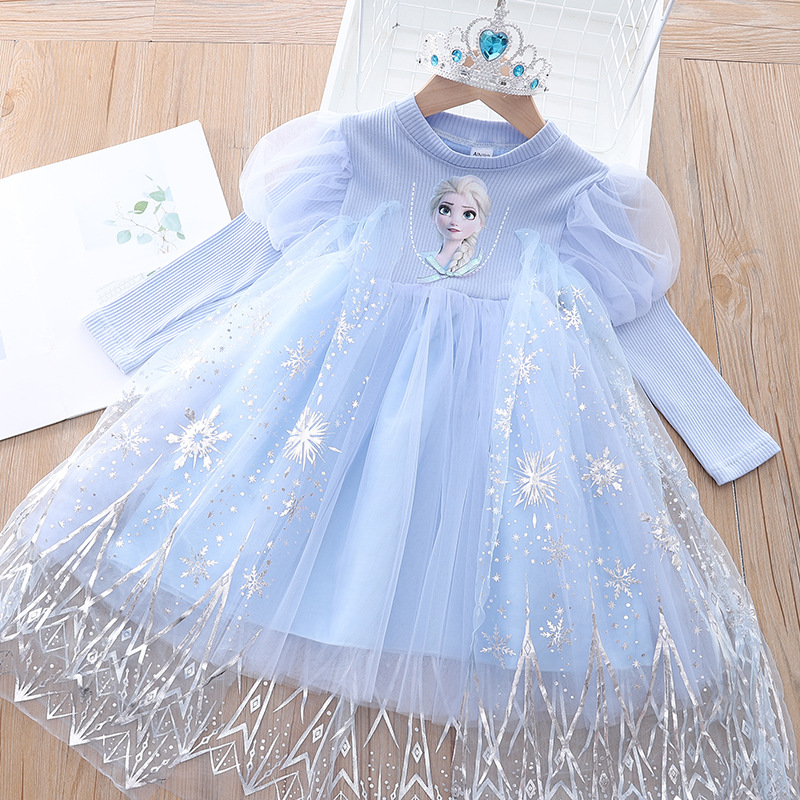 Girls Cartoon Dress 2022 Fall Fashion Frozen Elsa Princess D