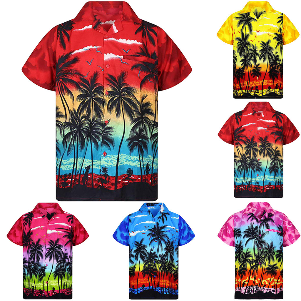 2020 new shirt Fashion Men's Casual Button Hawaii Print Bea