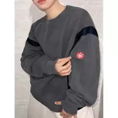 LIFE CAVEMPT Patchwork CE Pullover Loose Washed Grey Sweatshirt Fall Streetwear Couple Top Men Women