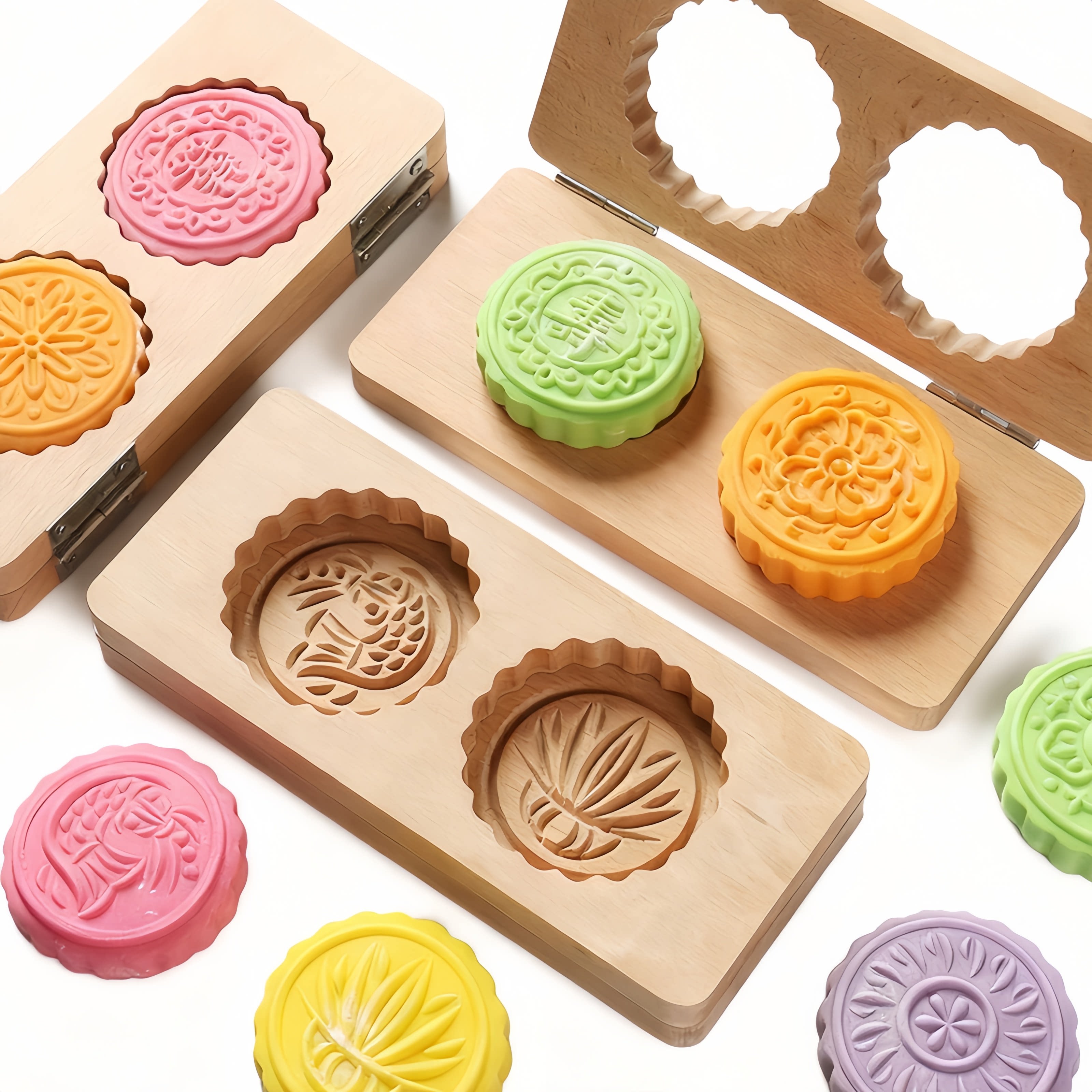 新款简易翻盖款绿豆糕冰皮月饼南瓜饼紫薯糕点面食传统中式实木