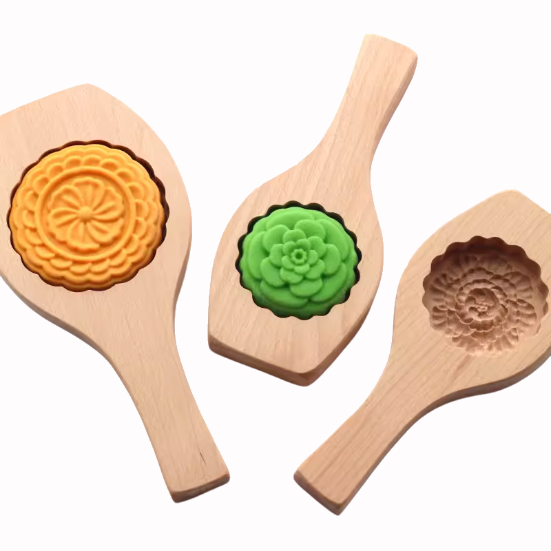 传统中式立体花型手工面食绿豆糕点馒头青团冰皮月饼模具木质卡子