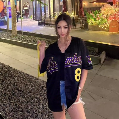 科比24号紫金嘻哈短袖棒球服外套