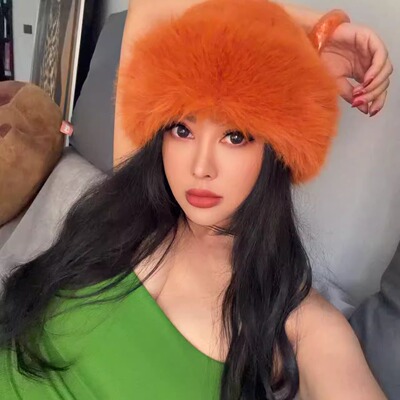 仿皮草桔色毛毛帽子盆帽仿兔毛