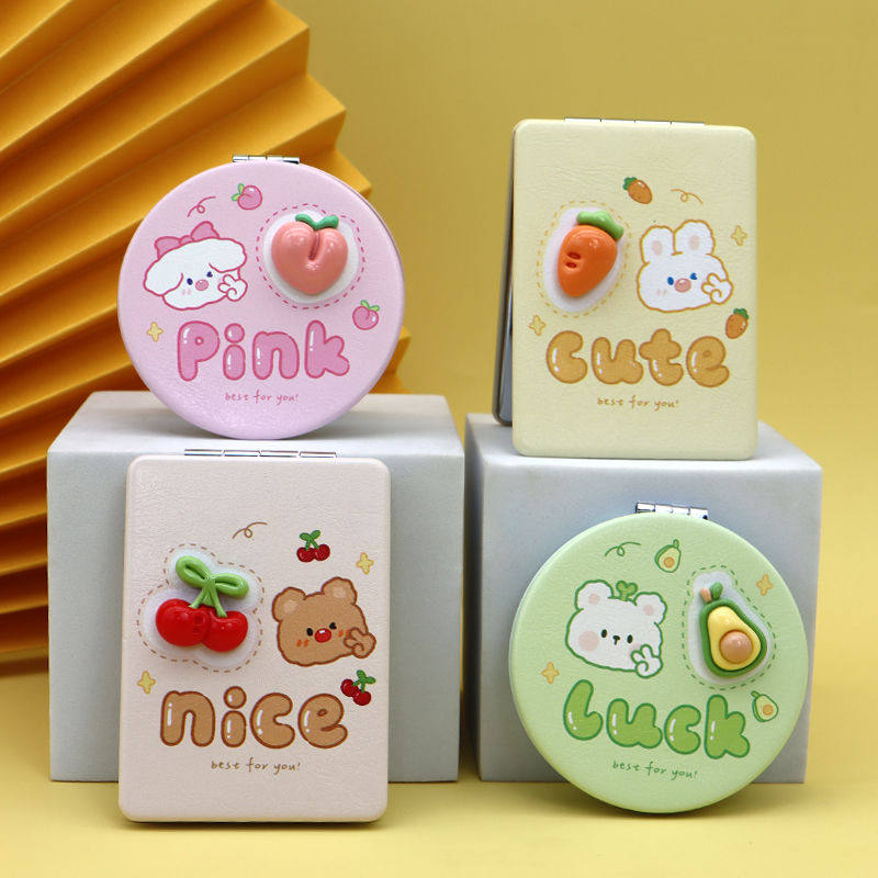 随身携带折叠双面化妆镜3D小装饰卡通ins高清小巧便携手持小镜子