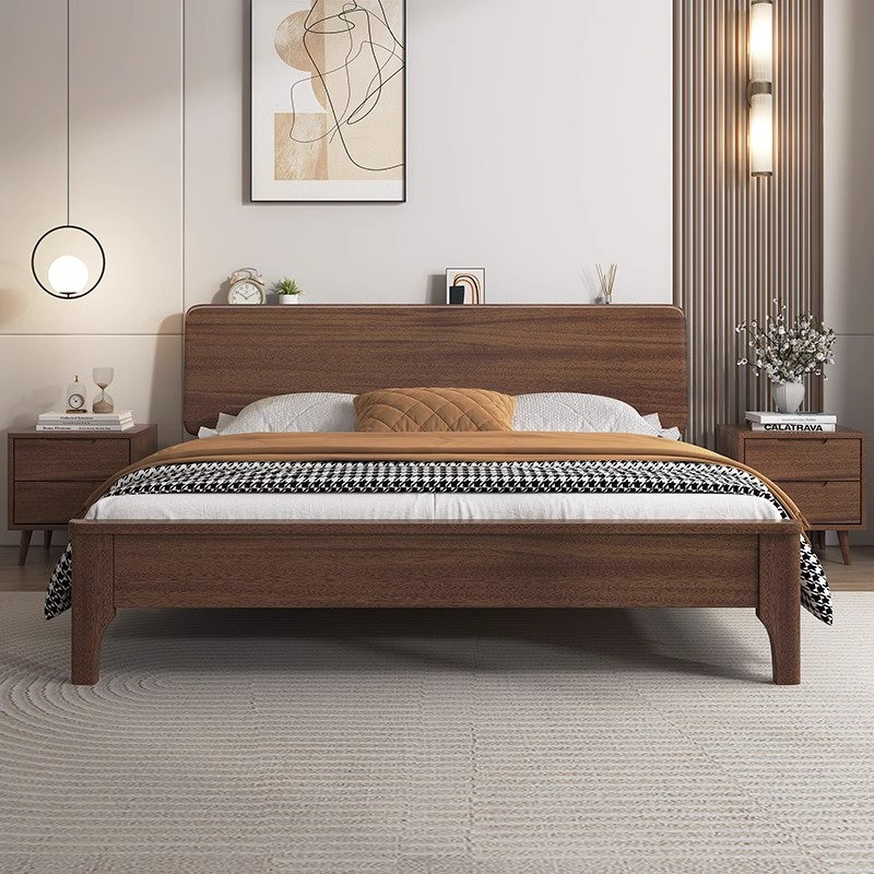 政府补贴实木床北欧胡桃木现代简约主卧室1.8米1.5m双人1.35原木