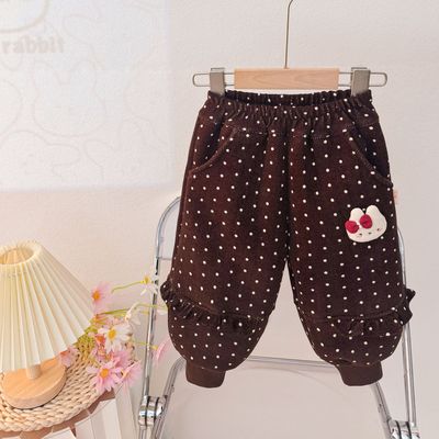 外贸 女宝宝冬季甜美加厚棉裤小童雪尼尔羊驼绒裤子潮