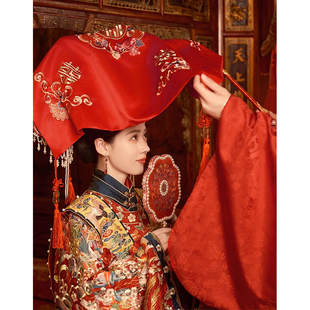 新娘红盖头2025新款 婚礼汉服秀禾服高级红色流苏凤冠霞帔 结婚中式