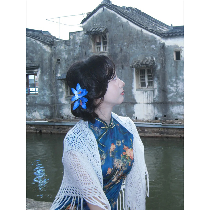 雪梦羊夏季镂空外搭披肩纯色围巾