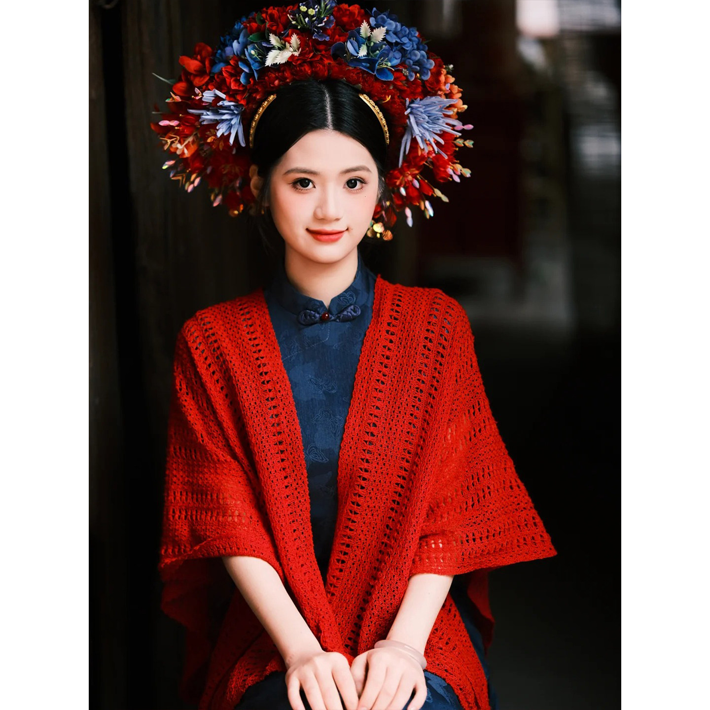 红色披肩旗袍外搭开衫婚礼新娘晨袍高端高级感敬酒服结婚披风外套
