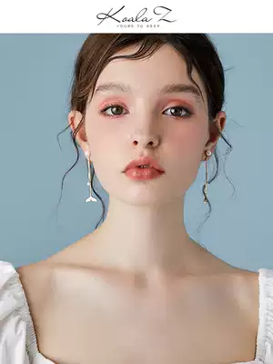 Mermaid Ji female shell fish tail earrings temperament long version Joker earrings earrings ear clip without earrings