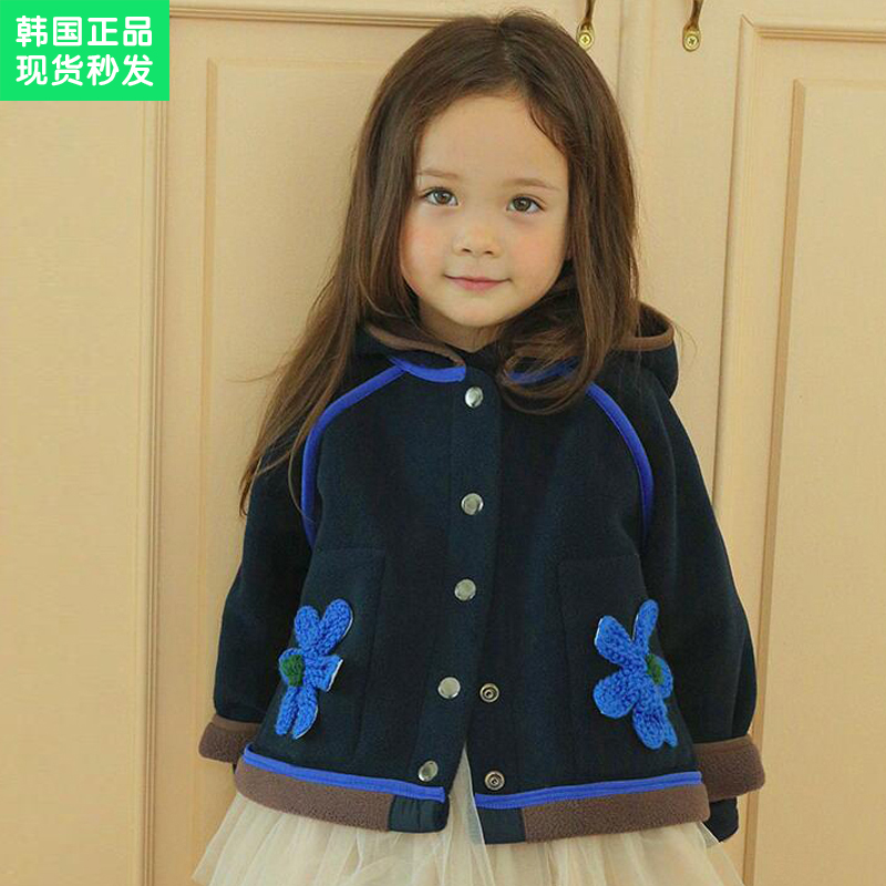 锦小和和 amber韩国童装女童外套秋冬款儿童抓绒连帽花朵开衫上衣