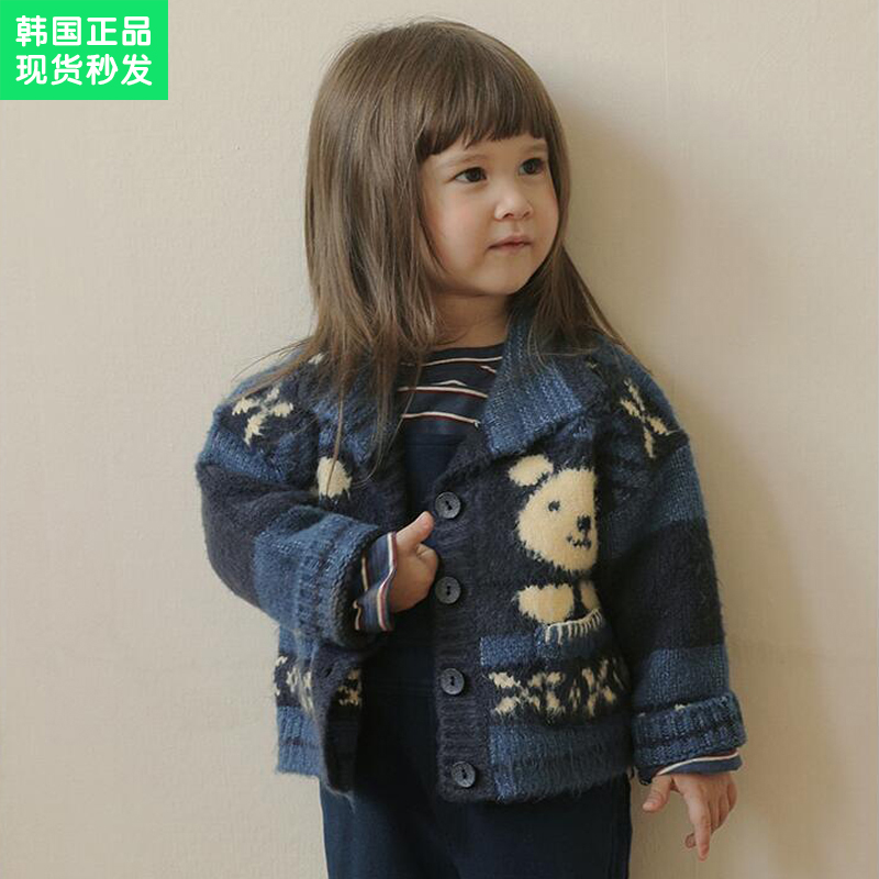 amber冬季女童针织小熊毛衣