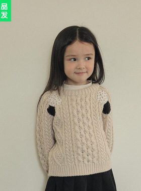 现锦小和和bien韩国童装儿童毛衣2024秋冬女童圆领复古麻花针织衫