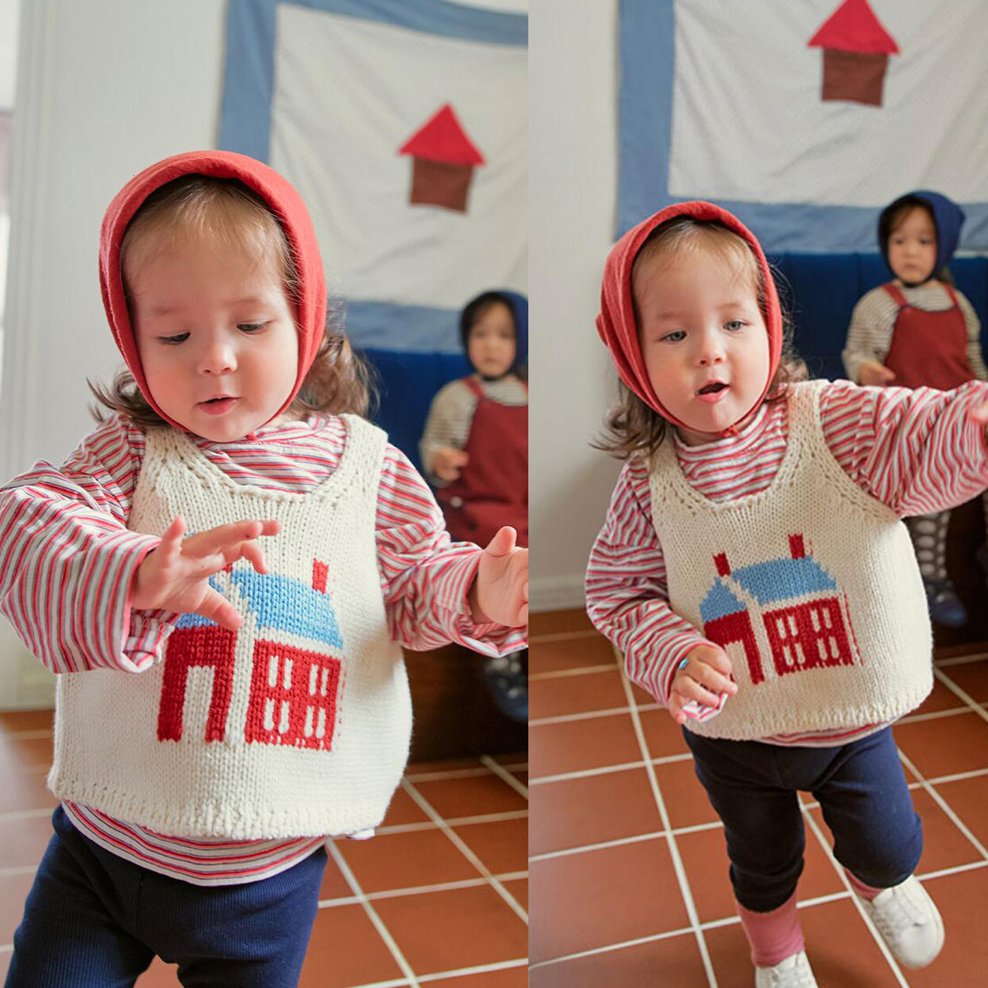 好可爱的小房子马甲小鸟图案背心