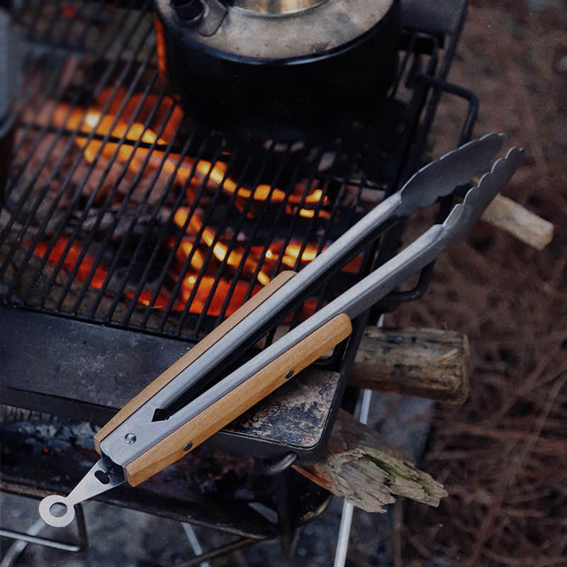 火枫户外不锈钢烧烤夹木质把手