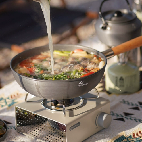 Huafeng Mountain House House Wok Outdoor Wild Booth Hot можно сложить и хранить деревянную ручку -ручку -приготовленная плита для отправки деревянной лопаты