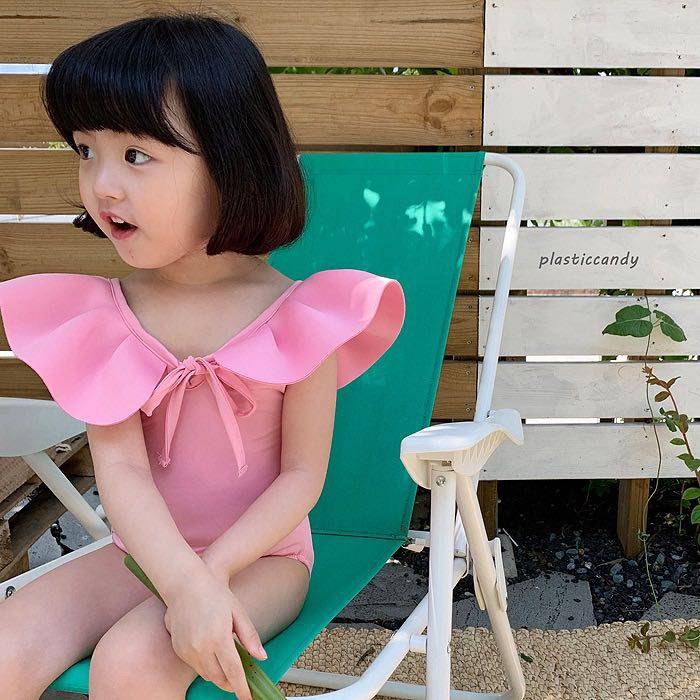 儿童泳衣女童飞边游泳衣女宝宝连体ins韩国女孩小中大童可爱泳装