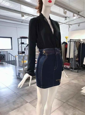 XS-S穿 VE JE CO 时尚深蓝色牛仔半裙 455