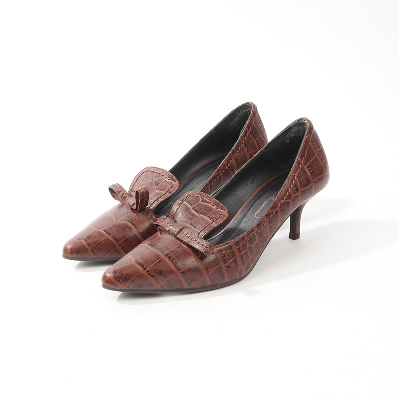 36.5码 DA0NIELE AN0CARANI 深棕色纹理牛皮单鞋 620,女鞋,浅口单鞋,淘宝优惠券,粉丝福利购,淘宝优惠卷