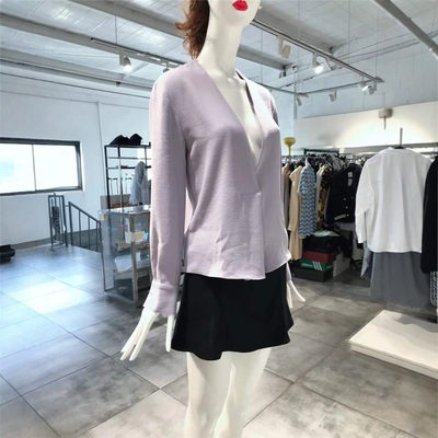 S-M穿 IR0O 简约风紫色V领女装长袖衬衫 620
