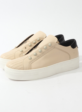 37码 TO0SCA BL0U 淡雅米白色牛皮休闲鞋 355