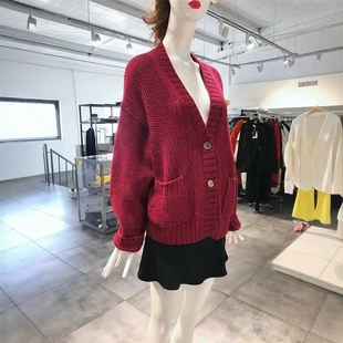 深红色羊毛针织开衫 SEMICOUTURE 570 L穿