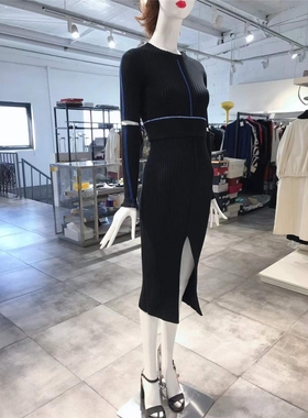 XS-S穿 VICTORIA BECKHAM 时尚条纹针织连衣裙 1980